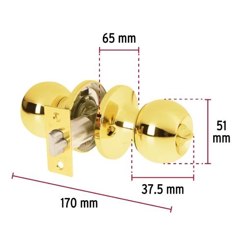 CERRADURA TIPO ESFERA TUBULAR LATON BRILLANTE PARA RECAMARA BASIC HERMEX