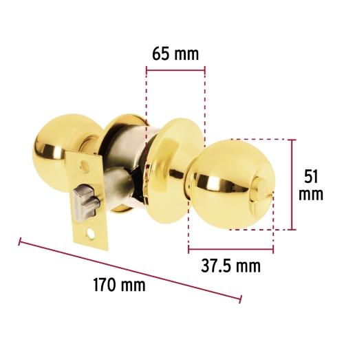 CERRADURA TIPO ESFERA CILINDRICO LATON BRILLANTE PARA  RECAMARA BASIC HERMEX