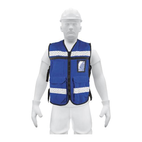 CHALECO BRIGADISTA CON CINTAS REFLEJANTES COLOR AZUL REY