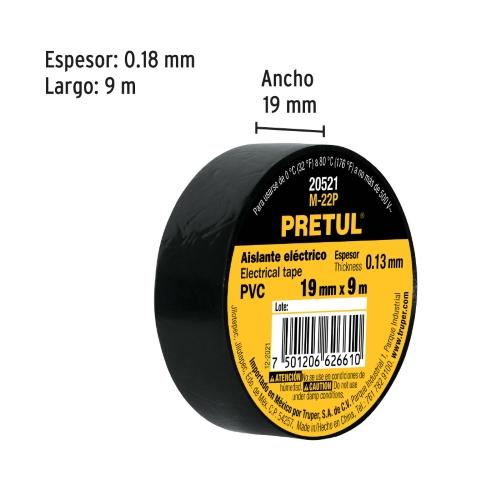 CINTA DE AISLAR NEGRA 3/4X9MT PRETUL