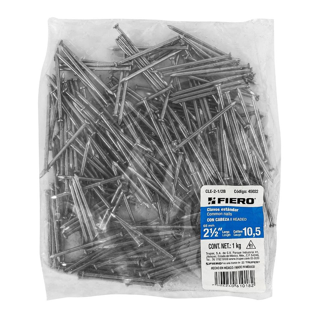 BOLSA CON 1 kg DE CLAVO ESTANDAR DE 2-1/2" CON CABEZA FIERO