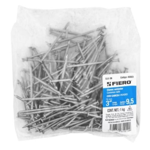 BOLSA CON 1 kg DE CLAVO ESTANDAR DE 3" CON CABEZA FIERO
