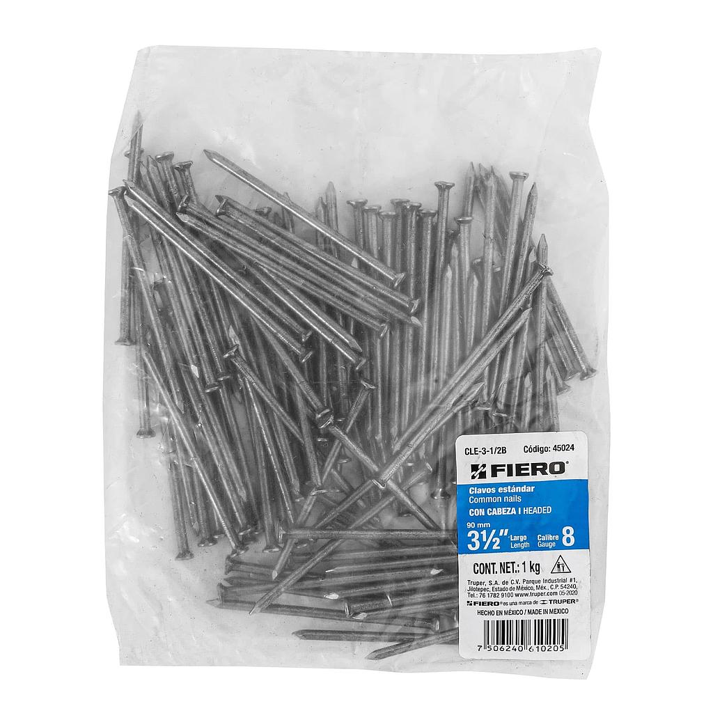 BOLSA CON 1 kg DE CLAVO ESTANDAR DE 3-1/2" CON CABEZA FIERO