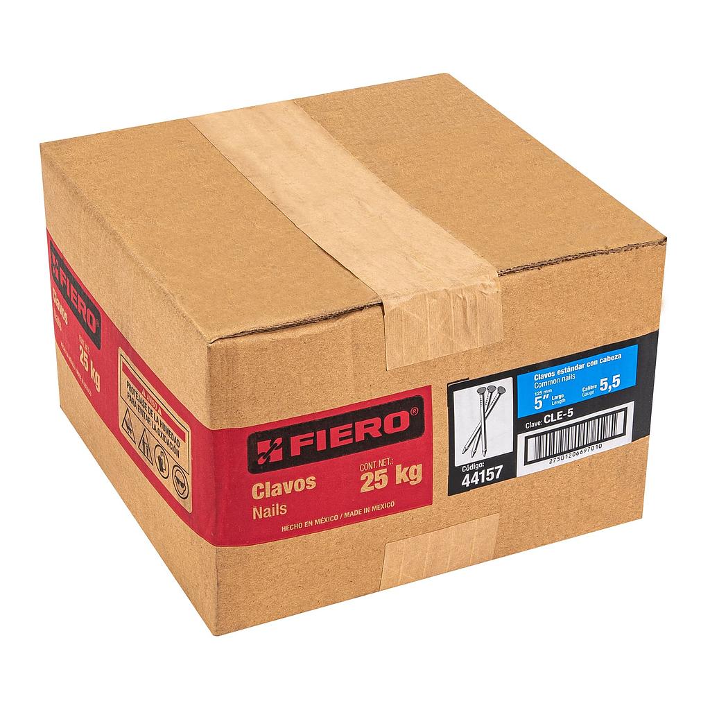 CLAVO ESTANDAR DE 5" CON CABEZA EN CAJA DE 25 kg FIERO