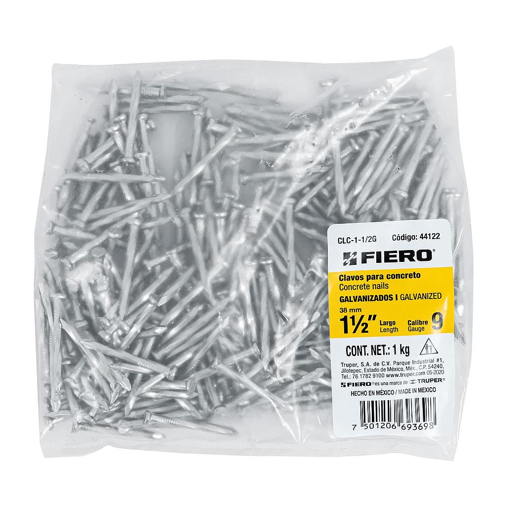 BOLSA CON 1 kg DE CLAVO PARA CONCRETO GALVANIZADOS DE 1-1/2" FIERO