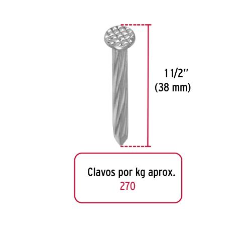 BOLSA CON 1 KG DE CLAVOS PARA CONCRETO GALVANIZADOS 1-1/2 Plg.