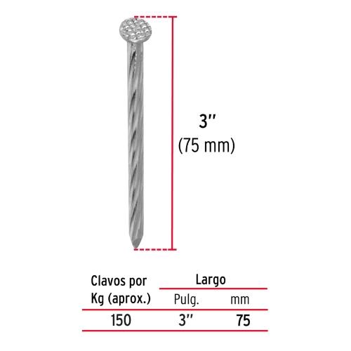 BOLSA CON 1 KG DE CLAVOS PARA CONCRETO GALVANIZADOS 3 Plg.