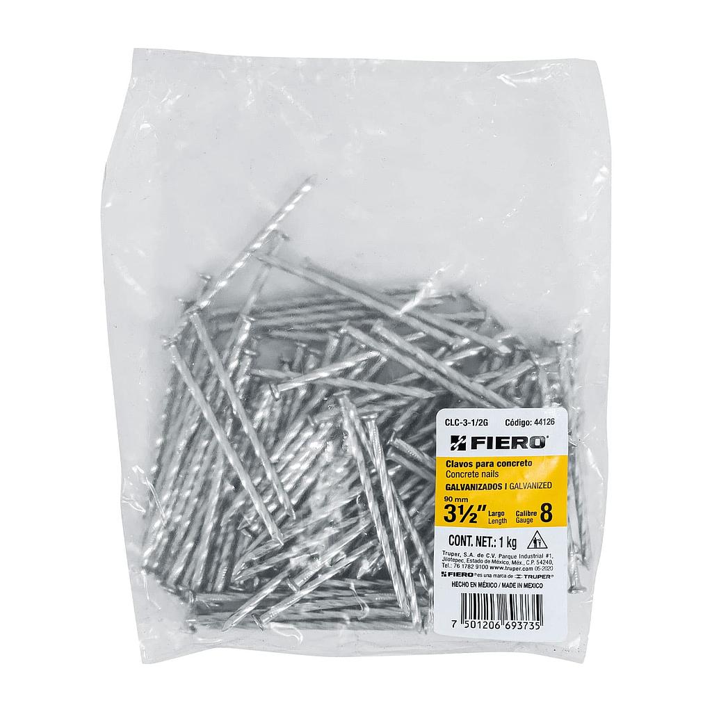 BOLSA CON 1 kg DE CLAVO PARA CONCRETO GALVANIZADOS DE 3-1/2" FIERO