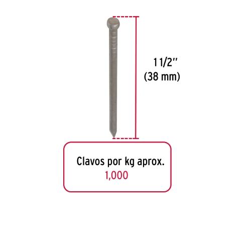 BOLSA CON 1 KG DE CLAVO ESTANDAR 1-1/2 Plg. SIN CABEZA FIERO