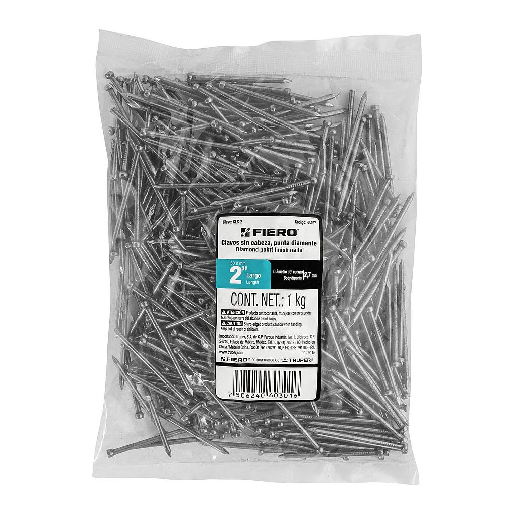 BOLSA CON 1 kg DE CLAVO ESTANDAR DE 2" SIN CABEZA FIERO