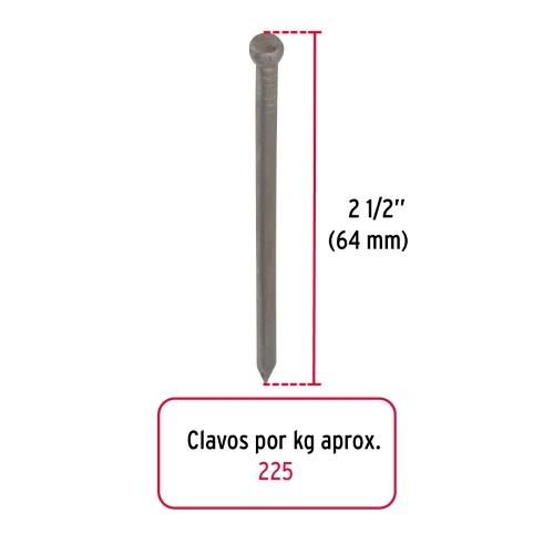 BOLSA CON 1 KG DE CLAVO ESTANDAR 2-1/2 Plg. SIN CABEZA FIERO