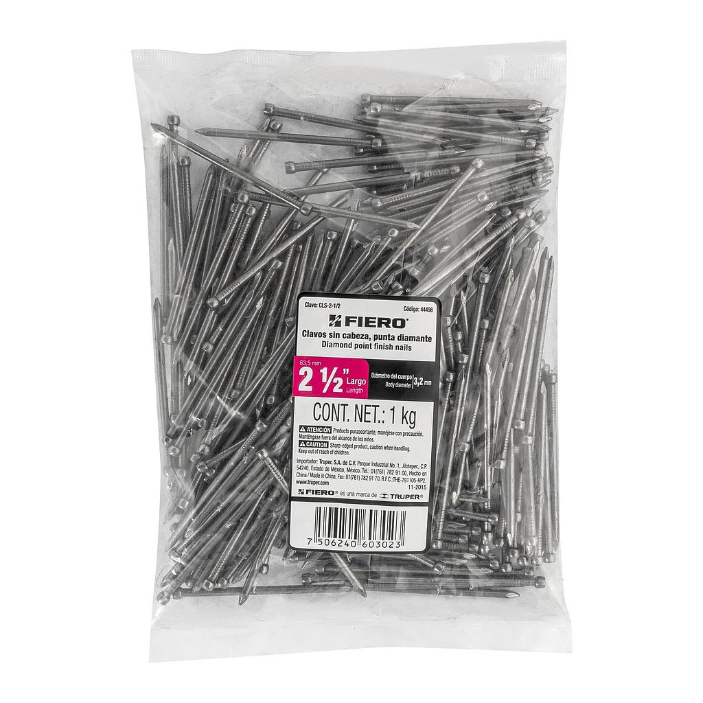 BOLSA CON 1 kg DE CLAVO ESTANDAR DE 2-1/2" SIN CABEZA FIERO