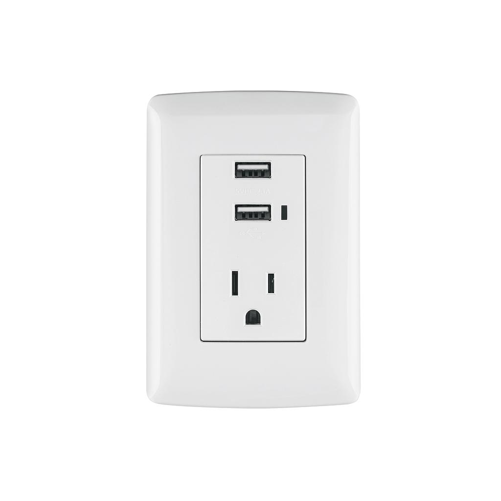 CONTACTO ATERRIZADO 2P USB BLANCO LINEA ITALIANA