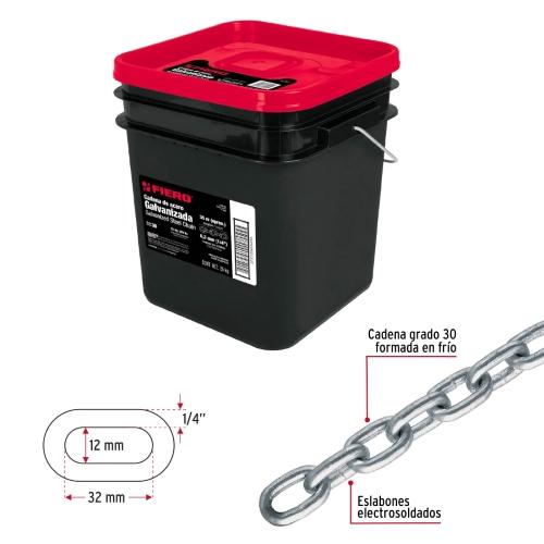 CUBETA CON 35 m DE CADENA GALVANIZADA DE 1/4" FIERO