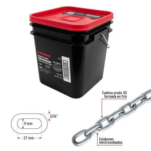 CUBETA CON 65 m DE CADENA GALVANIZADA DE 3/16" FIERO