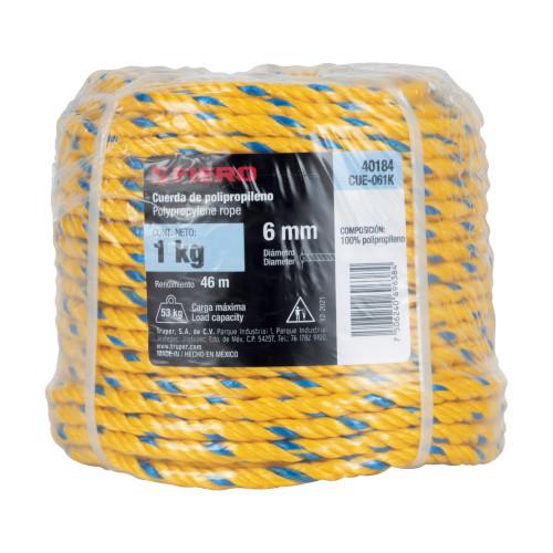 CUERDA DE POLIPROPILENO DE  6 mm (1/4") ROLLO DE 1 kg (46 m) FIERO