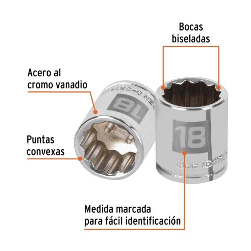 DADO CORTO 18MM 12 PUNTAS CUADRO 3/8 TRUPER