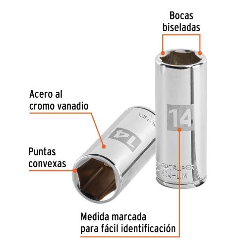 DADO LARGO 6 PUNTAS 14MM CUADRO 1/4 TRUP