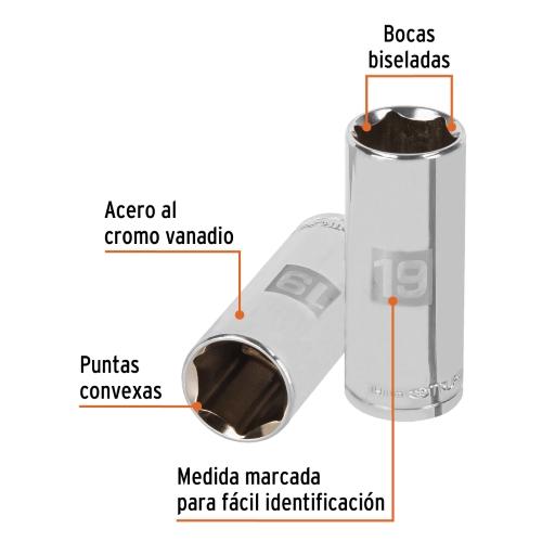 DADO LARGO 6 PUNTAS 19MM CUADRO 3/8 TRUP