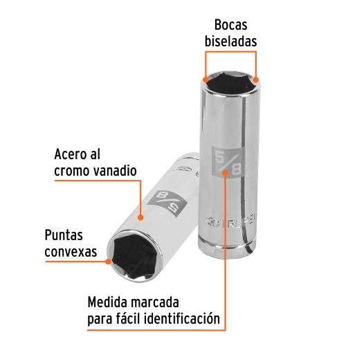 DADO LARGO PARA BUJIA DE 5/8" 6 PUNTAS CUADRO DE 1/2"