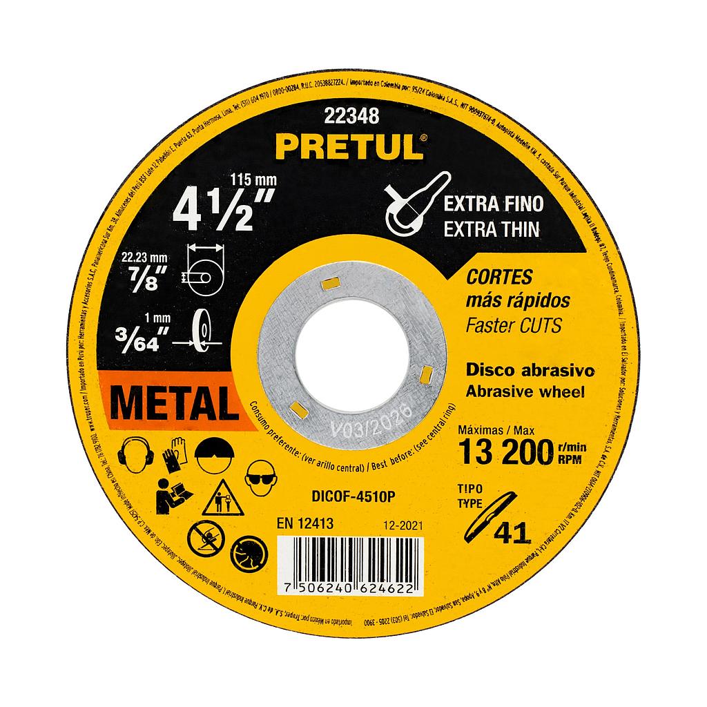 DISCO CORTE EXTRAFINO METAL 1MM 41/2PRET