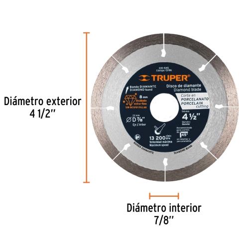 DISCO DE DIAMANTE DE 4-1/2" X 1.3 mm CORTE DE PORCELANATO
