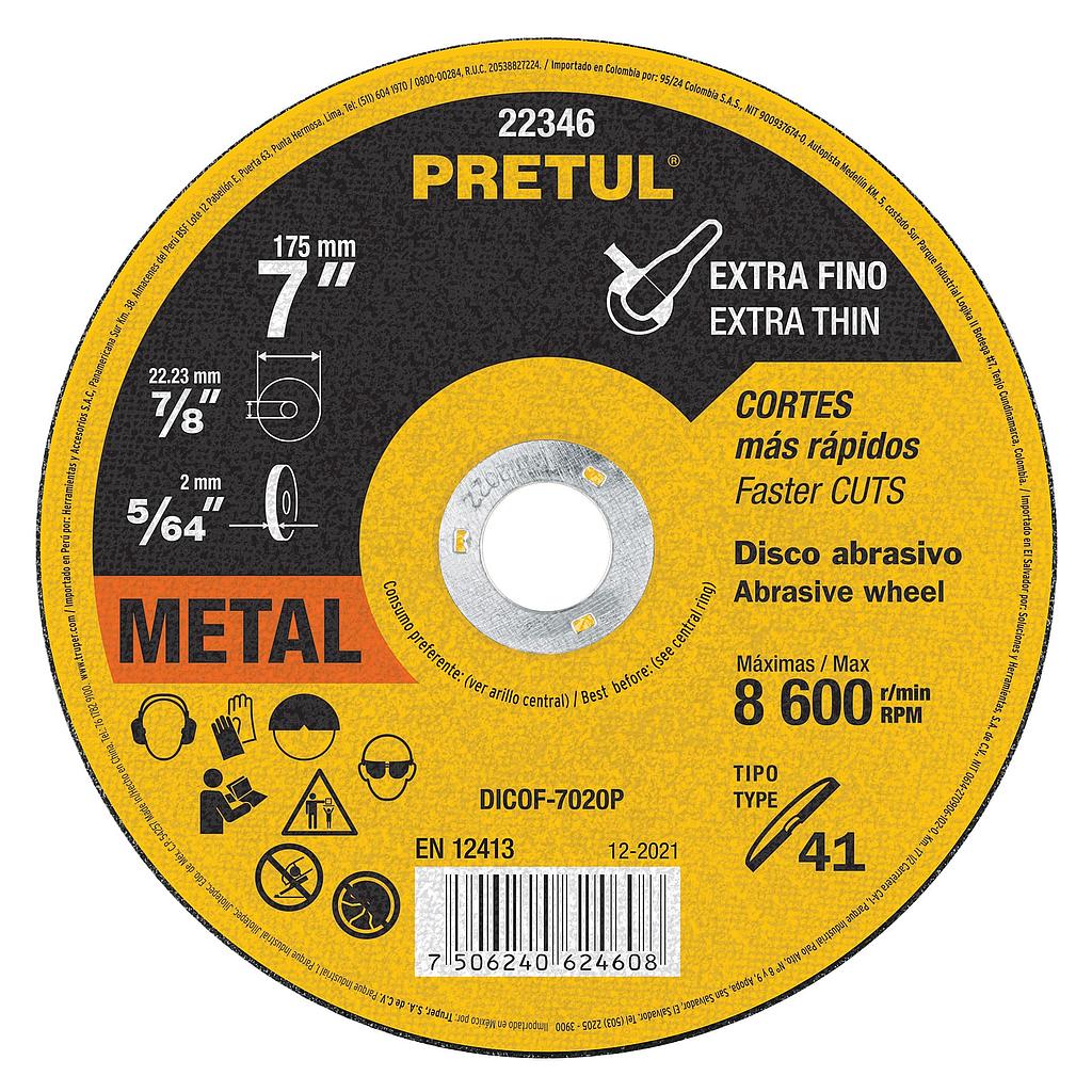 DISCO P/CORTE EXTRA FINO METAL 7 PRETUL