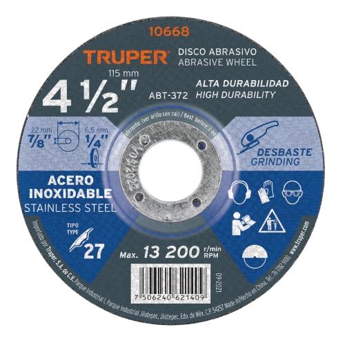 DISCO P/DESBASTE DE ACERO INOX 41/2 TRU