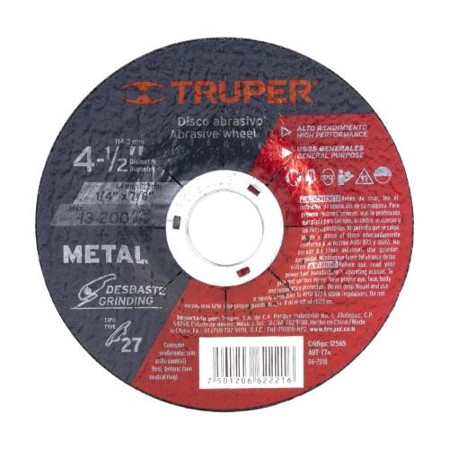 DISCO TIPO 27 DE 4-1/2" X 6.4 mm PARA DESBASTE DE METAL