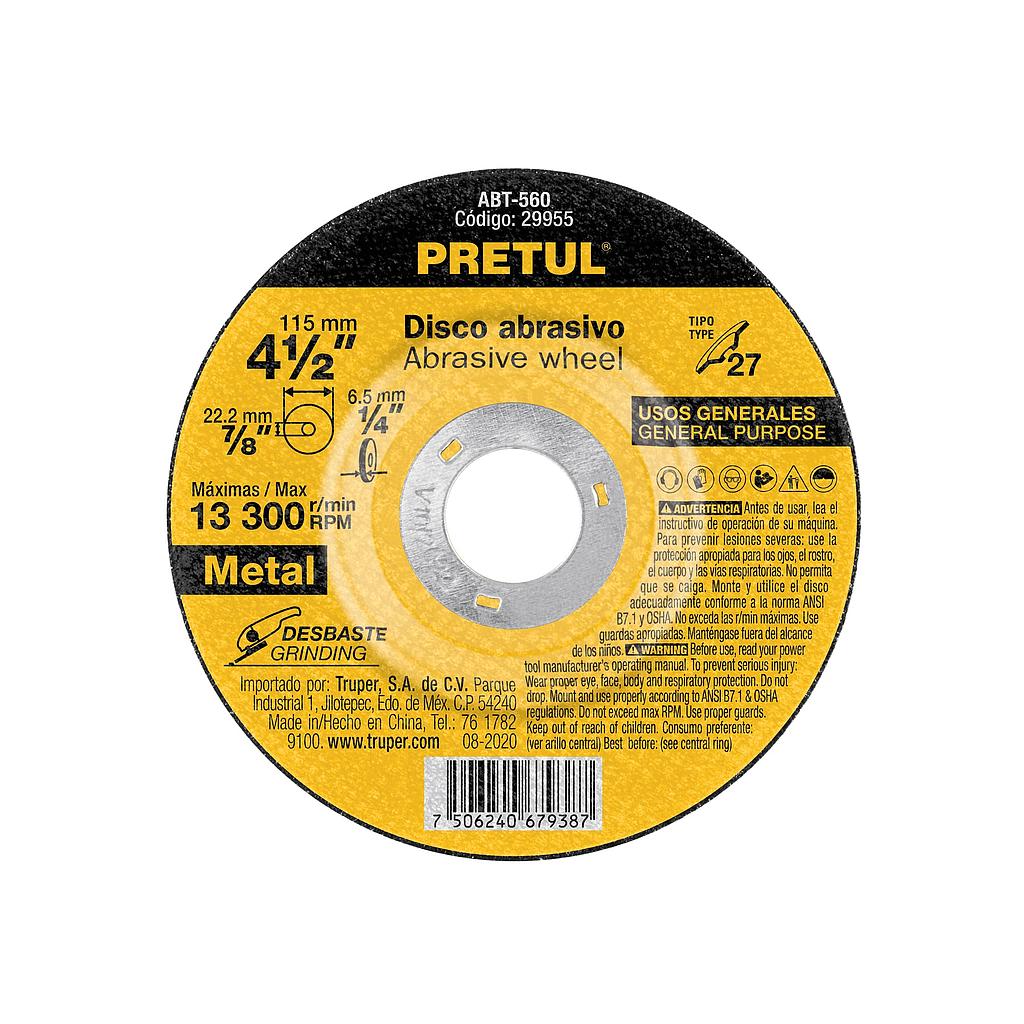 DISCO PARA DESBASTE DE METAL 41/2 PRETU