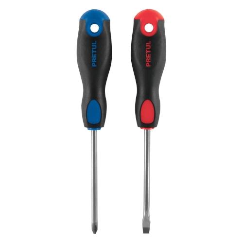 DÚO DE DESARMADORES 1/4" X 4" MANGO COMFORT GRIP  PRETUL