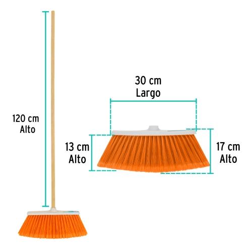 ESCOBA GRANDE TIPO CEPILLO CERDAS DE PVC BASTON DE MADERA