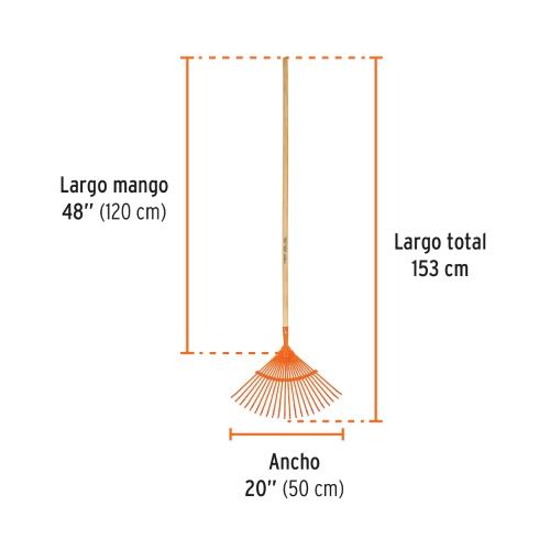 ESCOBA METALICA PARA JARDIN CURVA 22 DIENTES MANGO 48"