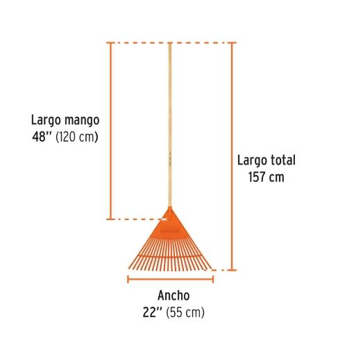 ESCOBA PLASTICA PARA JARDIN FLEXIBLE 22 DIENTES MANGO 48"