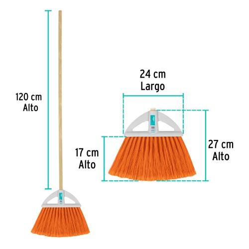 ESCOBA CHICA TIPO ABANICO CERDAS DE PVC BASTON DE MADERA