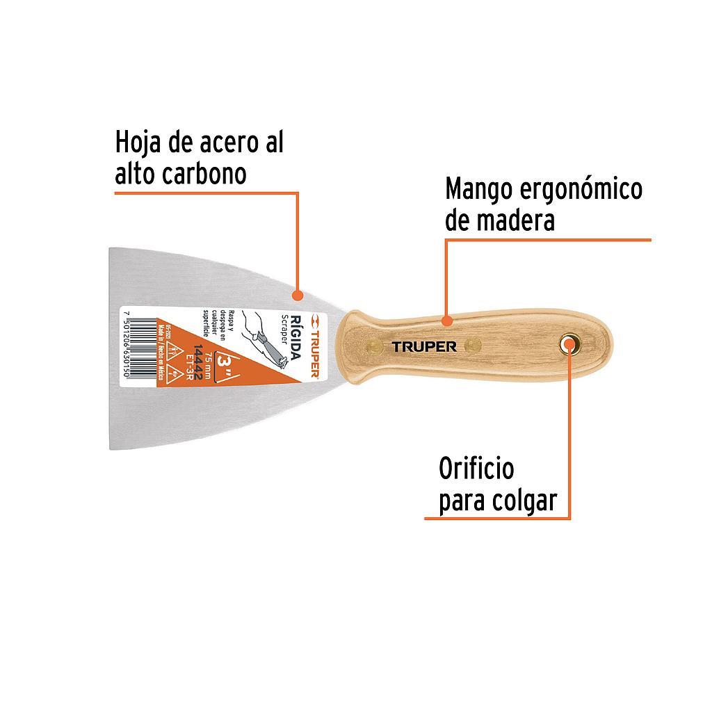 ESPATULA RIGIDA 3" CON MANGO DE MADERA TRUPER