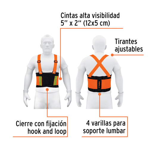 FAJA LUMBAR NARANJA C/CINTAS DE ALTA VISIBILIDAD CHICA TRUPER