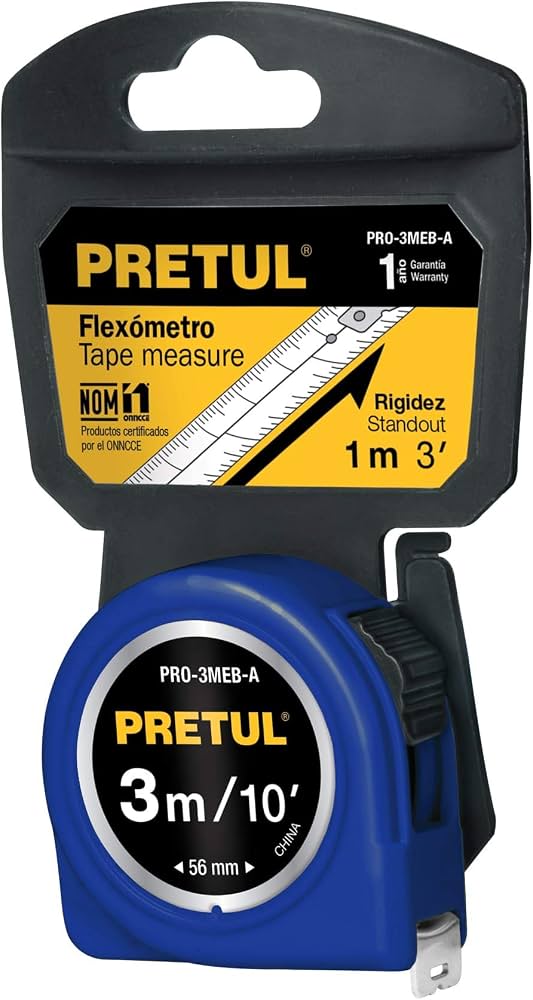FLEXÓMETRO AZUL 3 m CINTA 13 mm, EN TARJETA, PRETUL