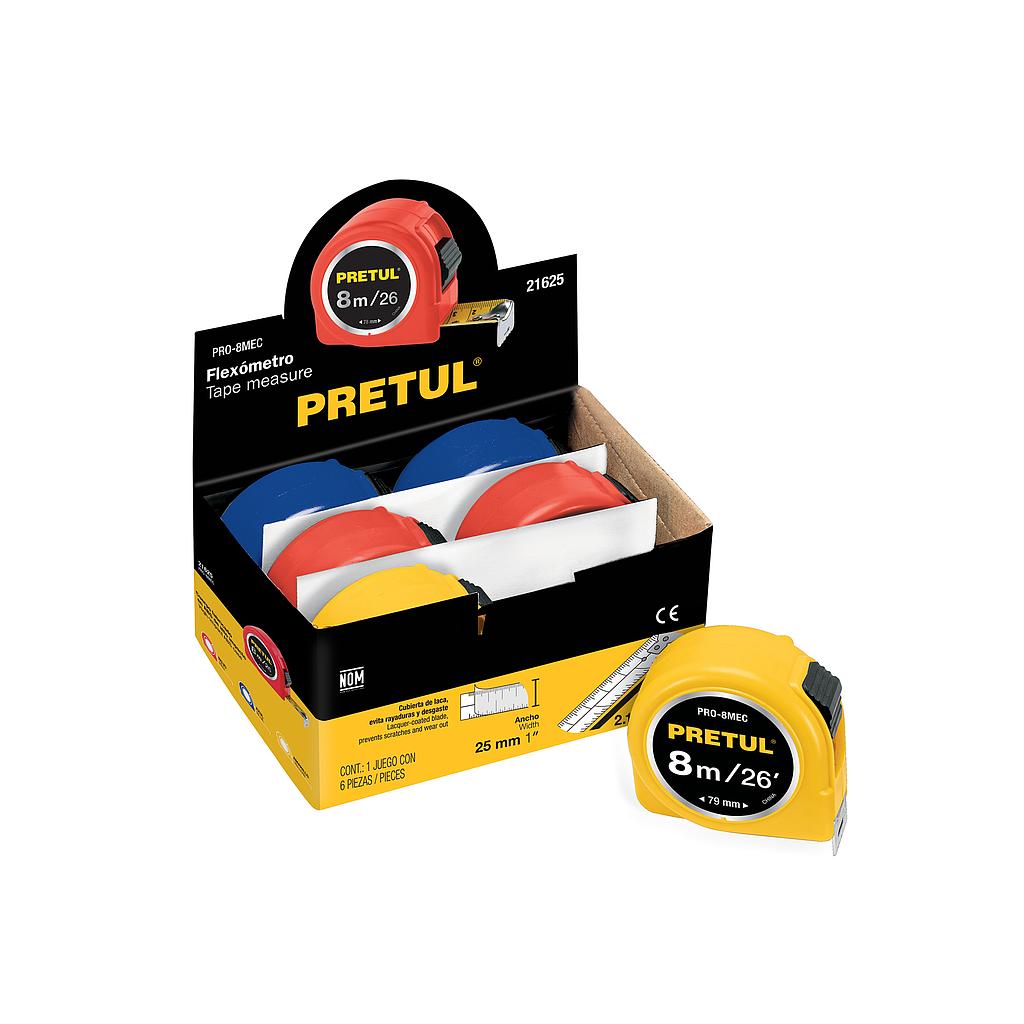 FLEXOMETRO 8 MTS EN COLORES PRETUL