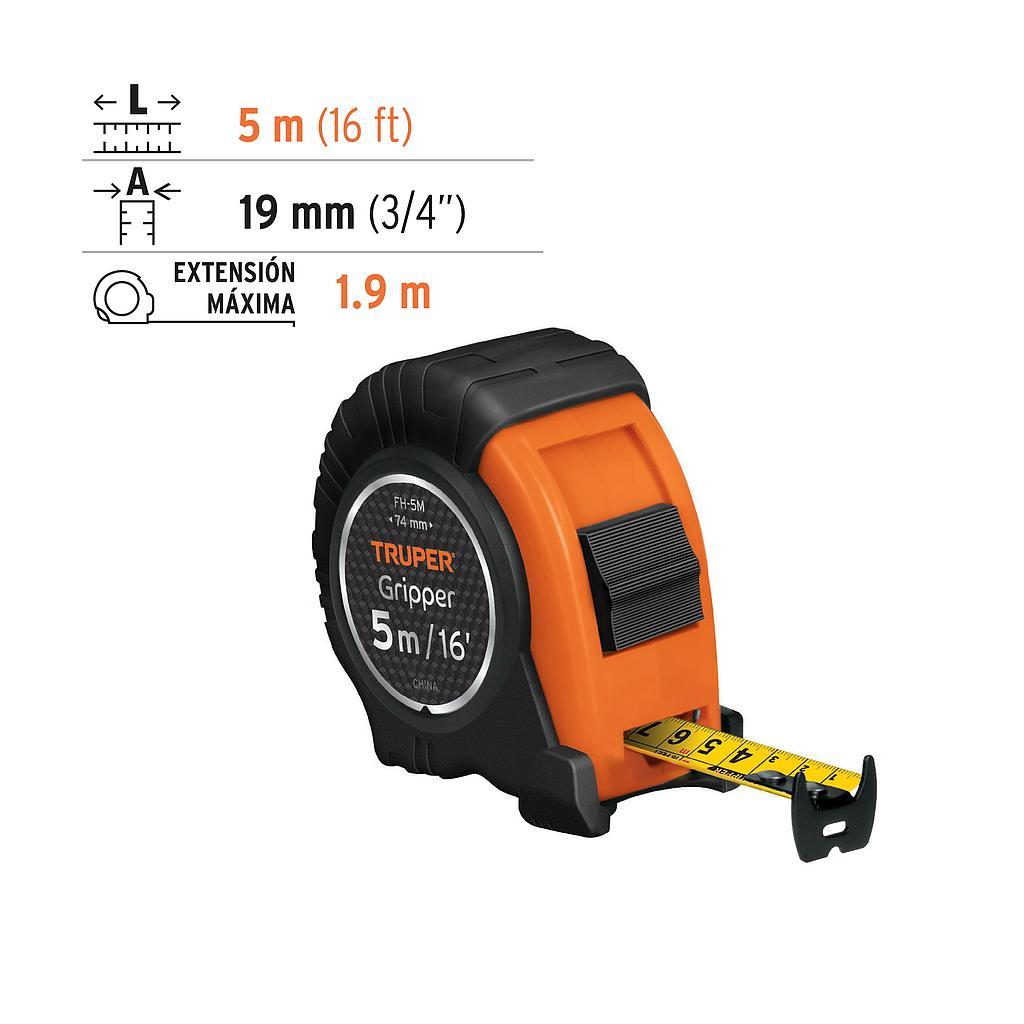 FLEXOMETRO GRIPPER CONTRA IMPACTOS 5 m CINTA 19 mm TRUPER