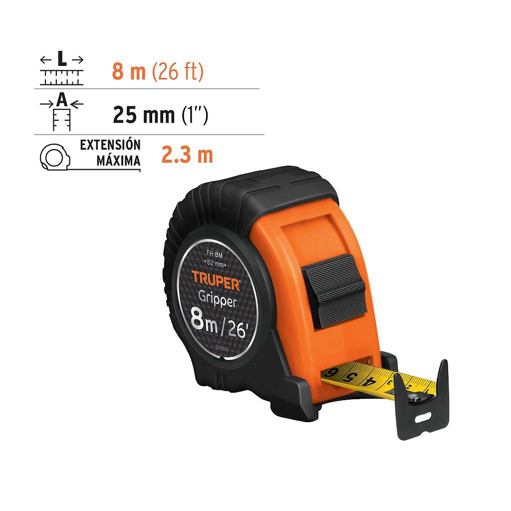 FLEXOMETRO GRIPPER CONTRA IMPACTOS 8 m CINTA 25 mm TRUPER