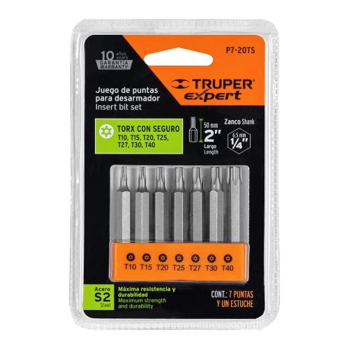 JUEGO DE 7 PUNTAS TORX COMBINADAS CON SEGURO LARGO 2" EXPERT