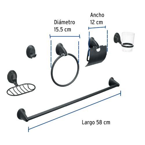 JUEGO DE 6 ACCESORIOS PARA BAÑO NEGRO FOSET AQUA