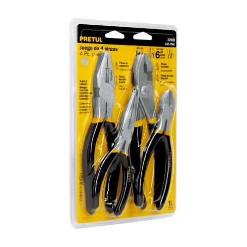 JUEGO DE 4 PINZAS  MANGOS DE PVC  PRETUL