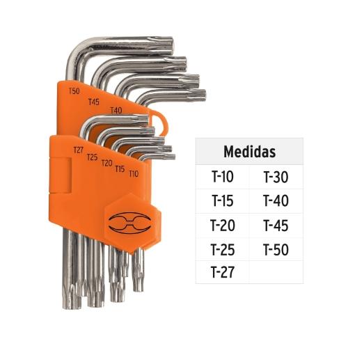 JUEGO DE 9 LLAVES TORX CON ORGANIZADOR ABATIBLE TRUPER