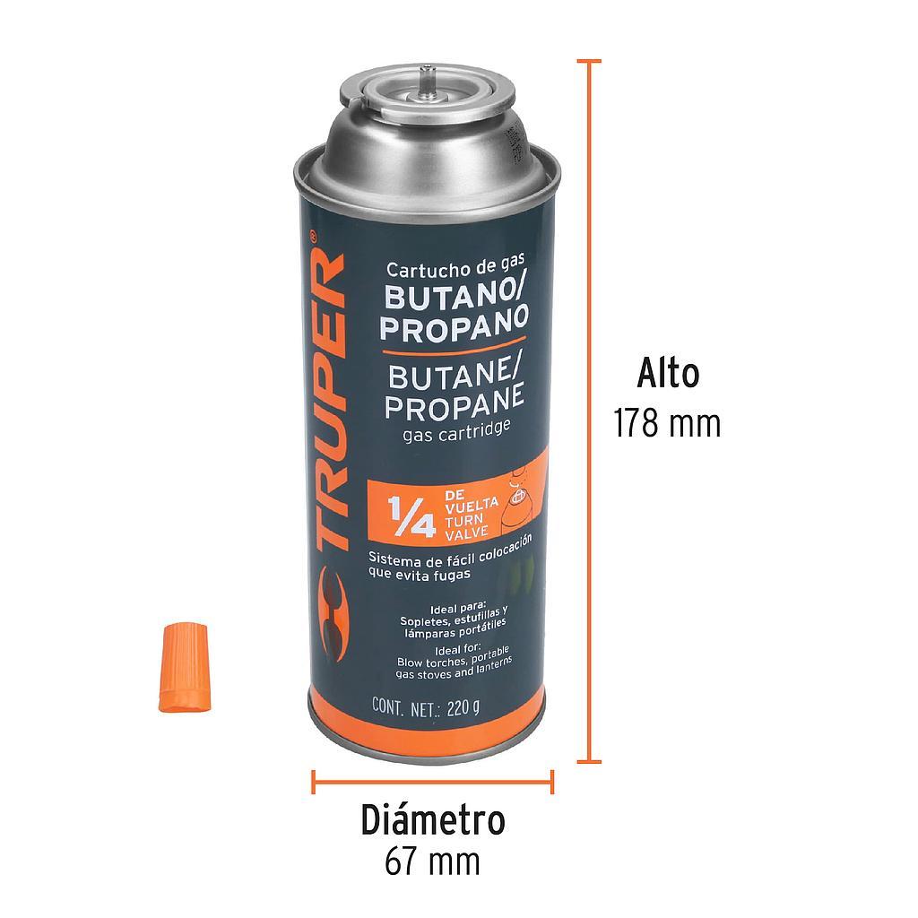 LATA DE GAS VALVULA 1/4 VUELTA 220GR TRU