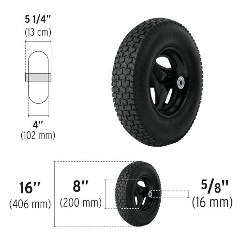 LLANTA COMPLETA NEUMATICA 16" INCLUYE EJE Y BALEROS