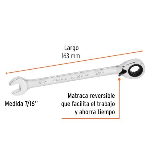 LLAVE COMBINADA 7/16 C/MATRACA REVERSIB