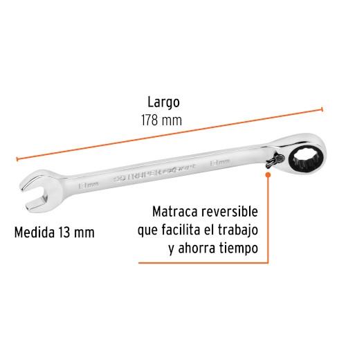 LLAVE COMBINADA C/MATRACA REVERSI 13MM