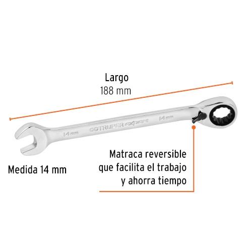 LLAVE COMBINADA C/MATRACA REVERSI 14MM